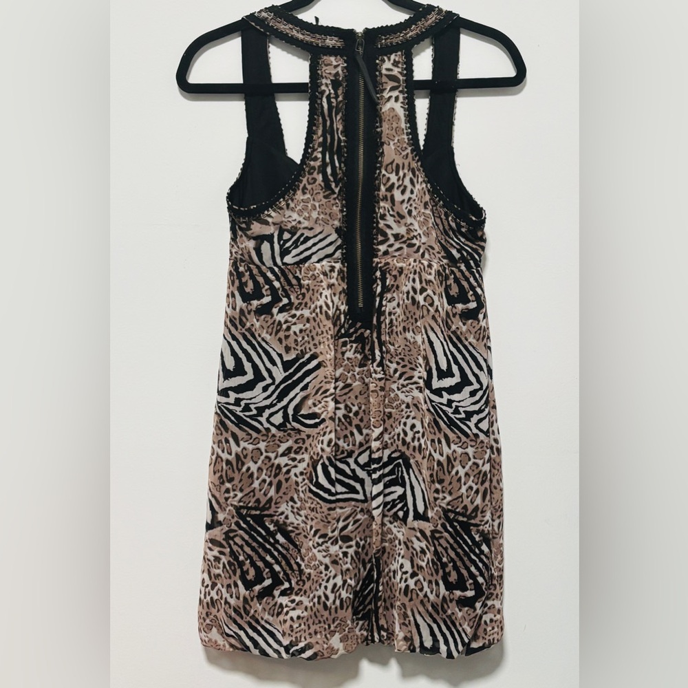 Guess Animal Print Sleeveless Midi Dress in Beige, Black & White Size S - Picture 2 of 7